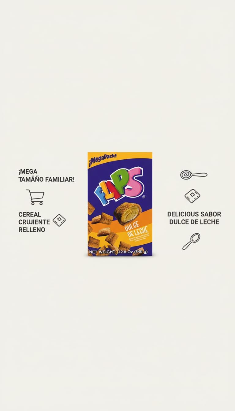 Flips Cereal Rellenos de Dulce de Leche - Megapack Familiar 640g - Desayuno y Merienda Divertida para Niños y Adultos