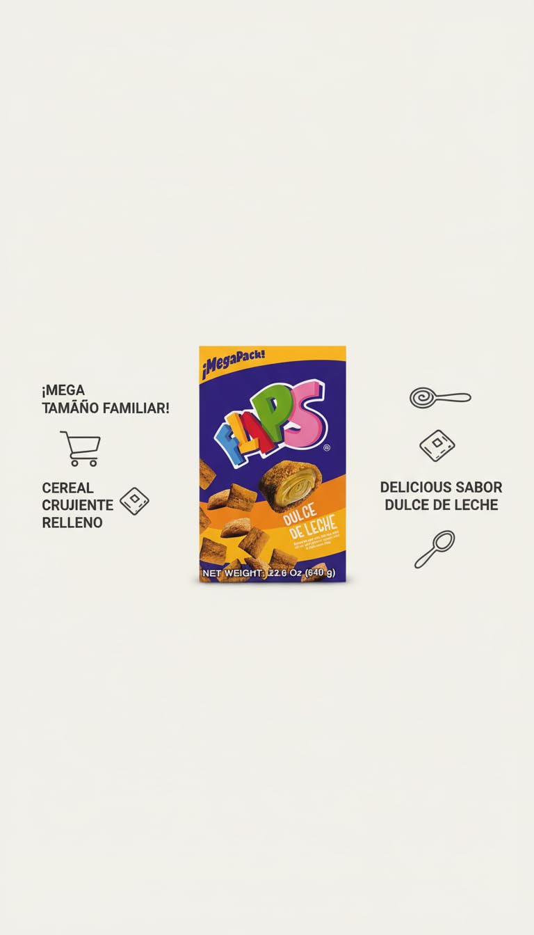 Flips Cereal Rellenos de Dulce de Leche - Megapack Familiar 640g - Desayuno y Merienda Divertida para Niños y Adultos