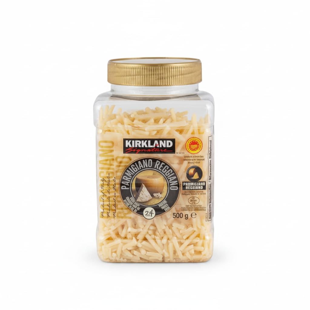Parmigiano Reggiano Rallado - D.O.P. - Queso Italiano Madurado 24 Meses - Auténtico Sabor de Italia - Kirkland -Bolsa Resellable de 500g - NEXU
