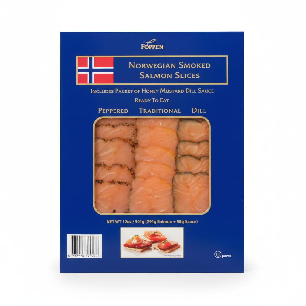 Salmón Ahumado Noruego Surtido 3 Sabores - Tradicional, Pimienta y Eneldo - Incluye Salsa de Mostaza y Miel - Foppen - Pack de 341g - Lonchas de Excelencia para Aperitivos y Ensaladas - NEXU