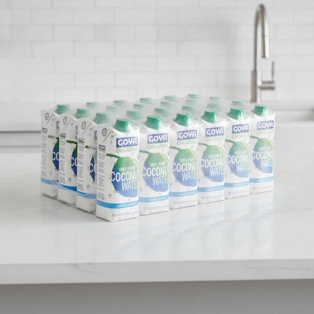 Organics Agua de Coco 100% Pura y Orgánica - Pack de 24 Unidades de 500 ml (16.9 fl oz) - Hidratación Natural con Electrolitos y Vitamina C - Goya - Sin Azúcares Añadidos ni Colesterol - NEXU
