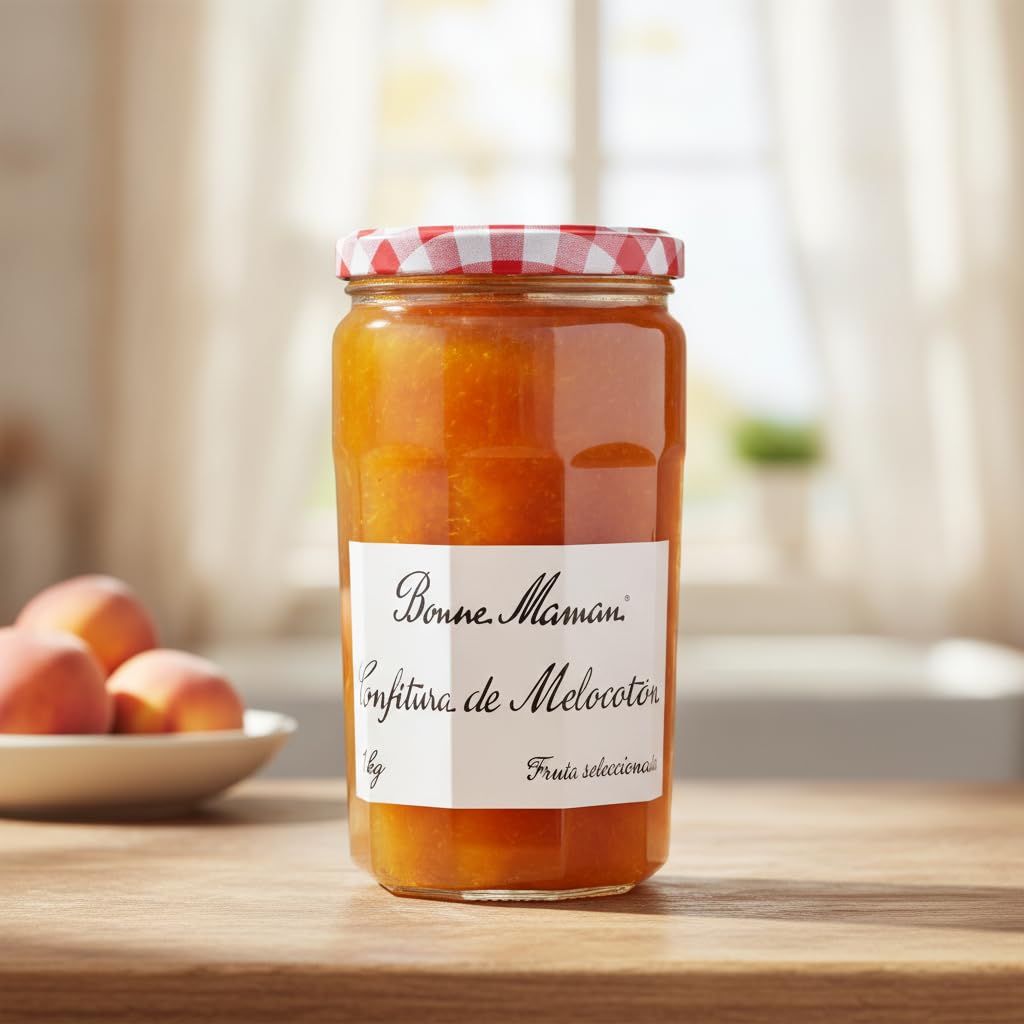Confitura de Melocotón 1kg - Receta Tradicional con Ingredientes Naturales - Sin Colorantes ni Conservantes - Formato Familiar en Tarro de Cristal - NEXU