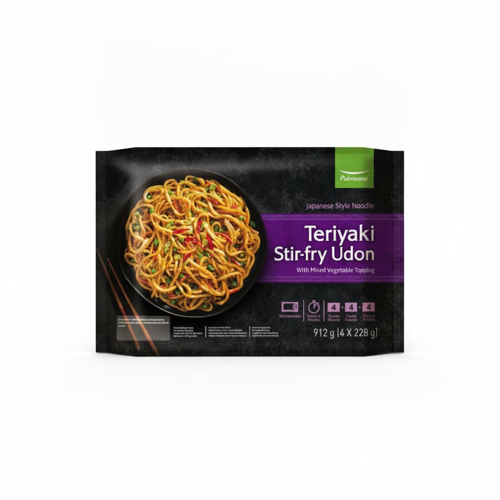 Teriyaki Stir-fry Udon - 1 Pack de 4 Raciones (912g) Total - Fideos Estilo Japonés Listos en Minutos - Pasta Asiática con Salsa Teriyaki y Verduras - Pulmuone - Apto para Microondas - NEXU