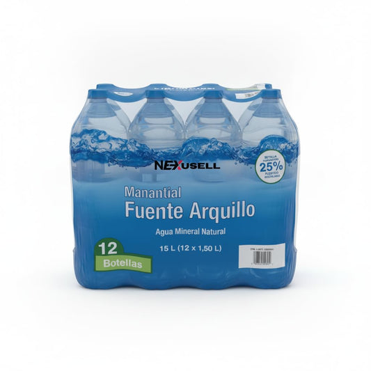 Agua Mineral Natural - Pack de 12 Botellas de 1,25 L (Total 15 Litros) - Agua de Manantial de Pureza Original - Formato Ahorro Familiar - NEXU