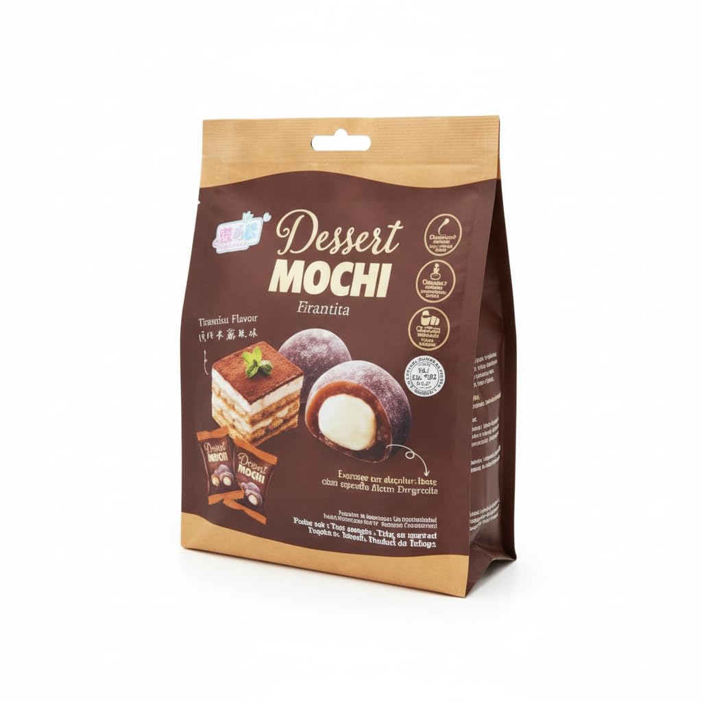 Mochi Relleno de Chocolate y Tiramisú - Dulce Japonés con Textura Elástica y Relleno Cremoso de Chocolate Blanco - Snack de Arroz Glutinoso con Cacao - Certificado Halal - Bolsa 120g - NEXU