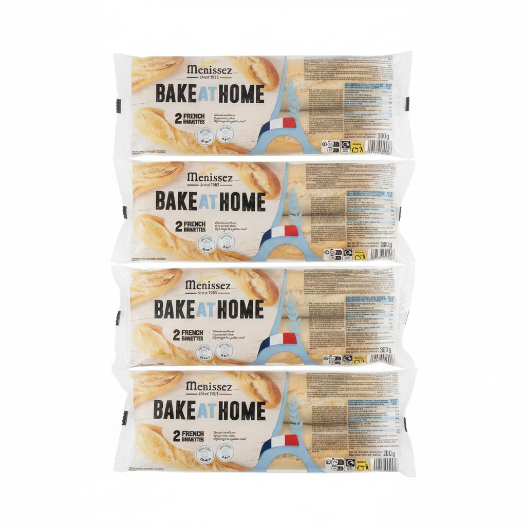Pack de 8 Baguettes Francesas (4 x 2 Unidades) - 300g (1.2kg) - 8 unidades - Pan Crujiente para Hornear - Formato Ahorro - Menissez Bake at Home - Apto para Air Fryer - NEXU