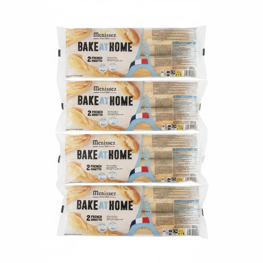 Pack de 8 Baguettes Francesas (4 x 2 Unidades) - 300g (1.2kg) - 8 unidades - Pan Crujiente para Hornear - Formato Ahorro - Menissez Bake at Home - Apto para Air Fryer - NEXU