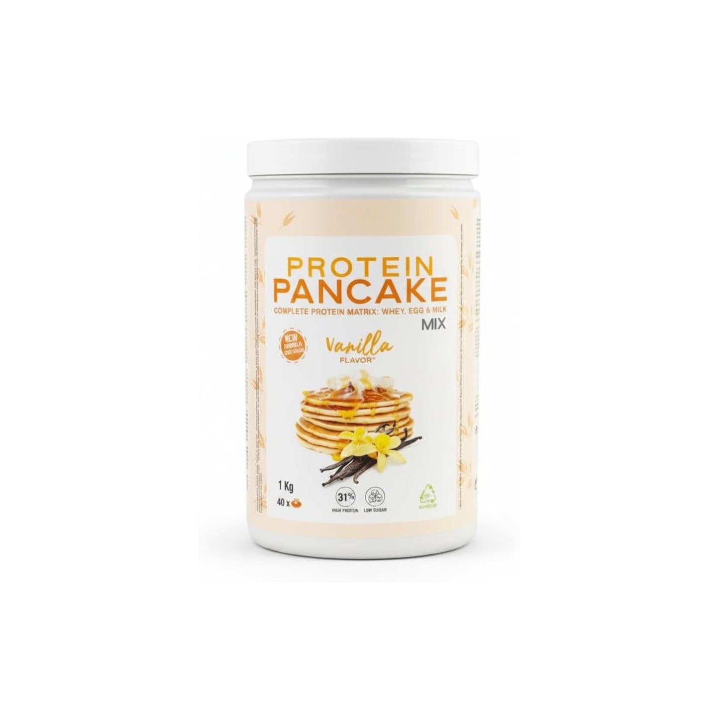Protein Pancake Mix - Preparado para Tortitas Proteicas con Harina de Avena Integral y Proteína de Suero, Huevo y Leche - Sabor Vainilla, 1 kg (40 Raciones) - Bajo en Azúcar - NEXU