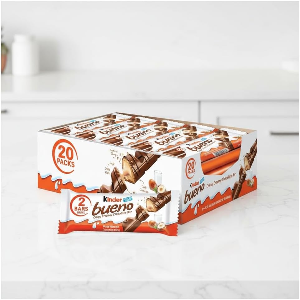 Caja de 20 Packs Dobles de Barritas de Chocolate con Leche, Oblea Crujiente y Relleno Cremoso de Avellana - Kinder Bueno - Formato Ahorro Ideal para Merienda y Oficina - NEXU