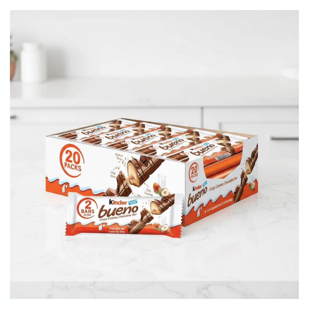 Caja de 20 Packs Dobles de Barritas de Chocolate con Leche, Oblea Crujiente y Relleno Cremoso de Avellana - Kinder Bueno - Formato Ahorro Ideal para Merienda y Oficina - NEXU