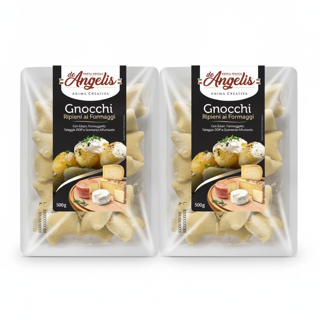 Gnocchi Rellenos de Cuatro Quesos Italianos (Edam, Formaggella, Taleggio DOP y Scamorza Ahumada) - Pack Ahorro 2 x 500g (1kg Total) - Pasta Fresca de Patata Gourmet - NEXU