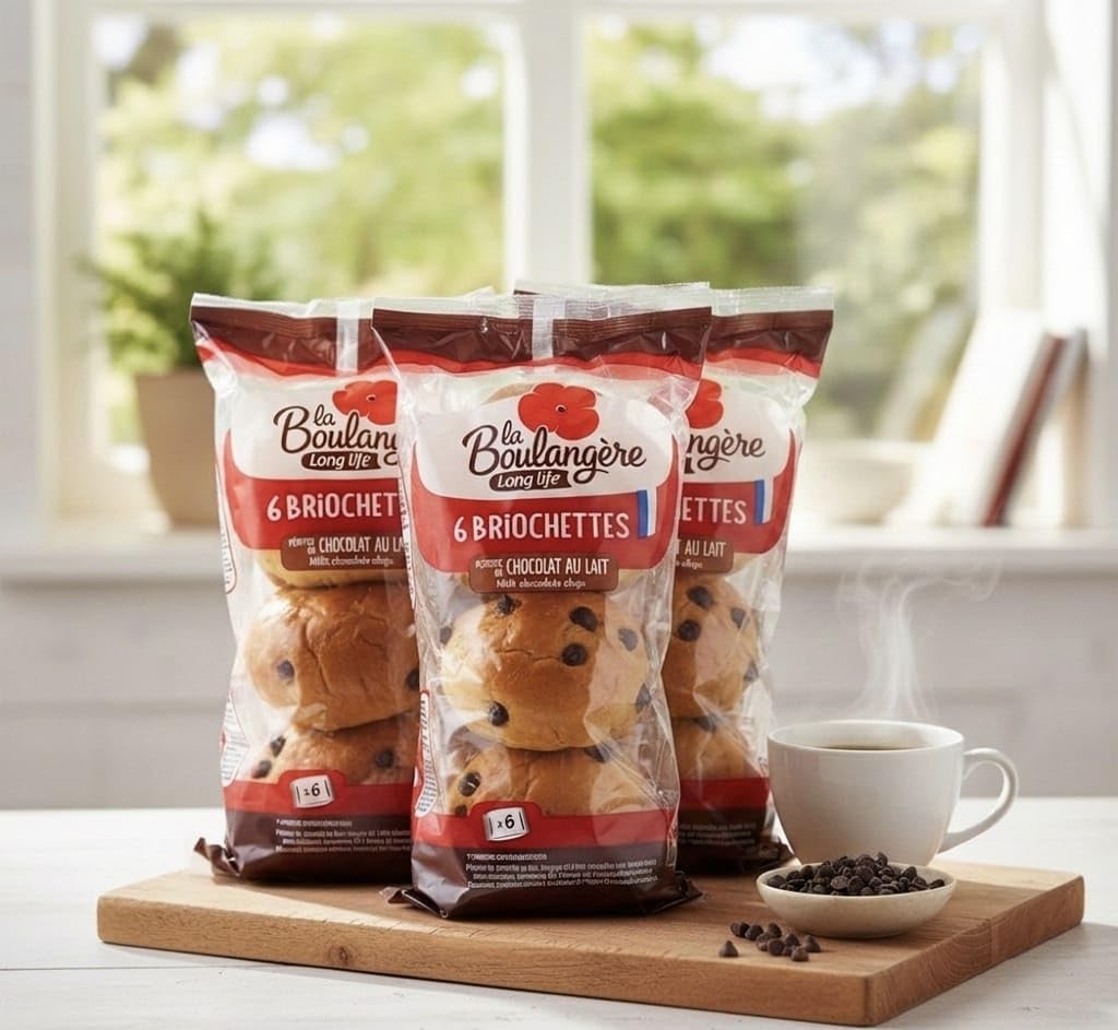 18 Briochettes con Pepitas de Chocolate con Leche - Pack de 3 x 210g (Total 630g) - Bollería Esponjosa con Huevos de Gallinas Criadas Sueltas - La Boulangère - Sin Aceite de Palma - NEXU