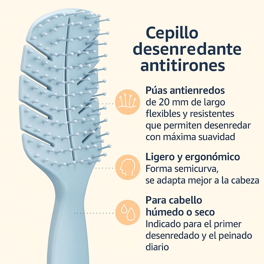 Cepillo Desenredante Antitirones para Cabello Húmedo o Seco – Diseño Ergonómico y Ultraligero – Ideal para Pelo Fino, Rizado u Ondulado – Púas Flexibles 20mm (NEGRO)