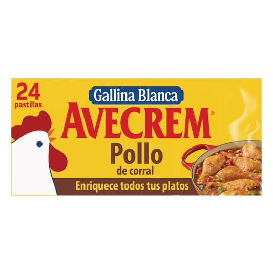 Gallina Blanca · Avecrem Caldo de Pollo | Elaborado con Pollo de Corral, Verduras Variadas y Aceite de Oliva Virgen Extra. Bajo en Grasa, Sin Gluten, Sin Conservantes, Sin Colorantes - 24 Pastillas