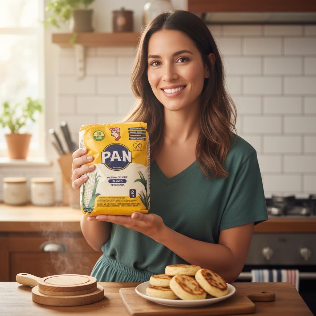 Harina de Maíz Blanco Precocida P,A,N, 100% Puro Maíz Natural, Sin Gluten, Pack de 2 Paquetes de 2kg (Total 4kg) - Ideal para Arepas, Tortillas, Empanadas y Recetas Tradicionales