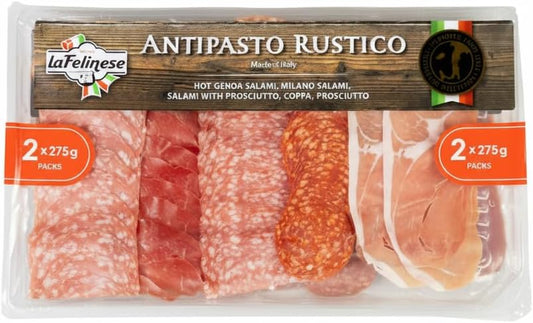 Antipasto Rustico Italiano - Pack Ahorro 2 x 275g (550g Total) - Surtido de Salame Milano, Coppa y Jamón Crudo - La Felinese - Embutidos Listos para Servir - Origen Italia - NEXU