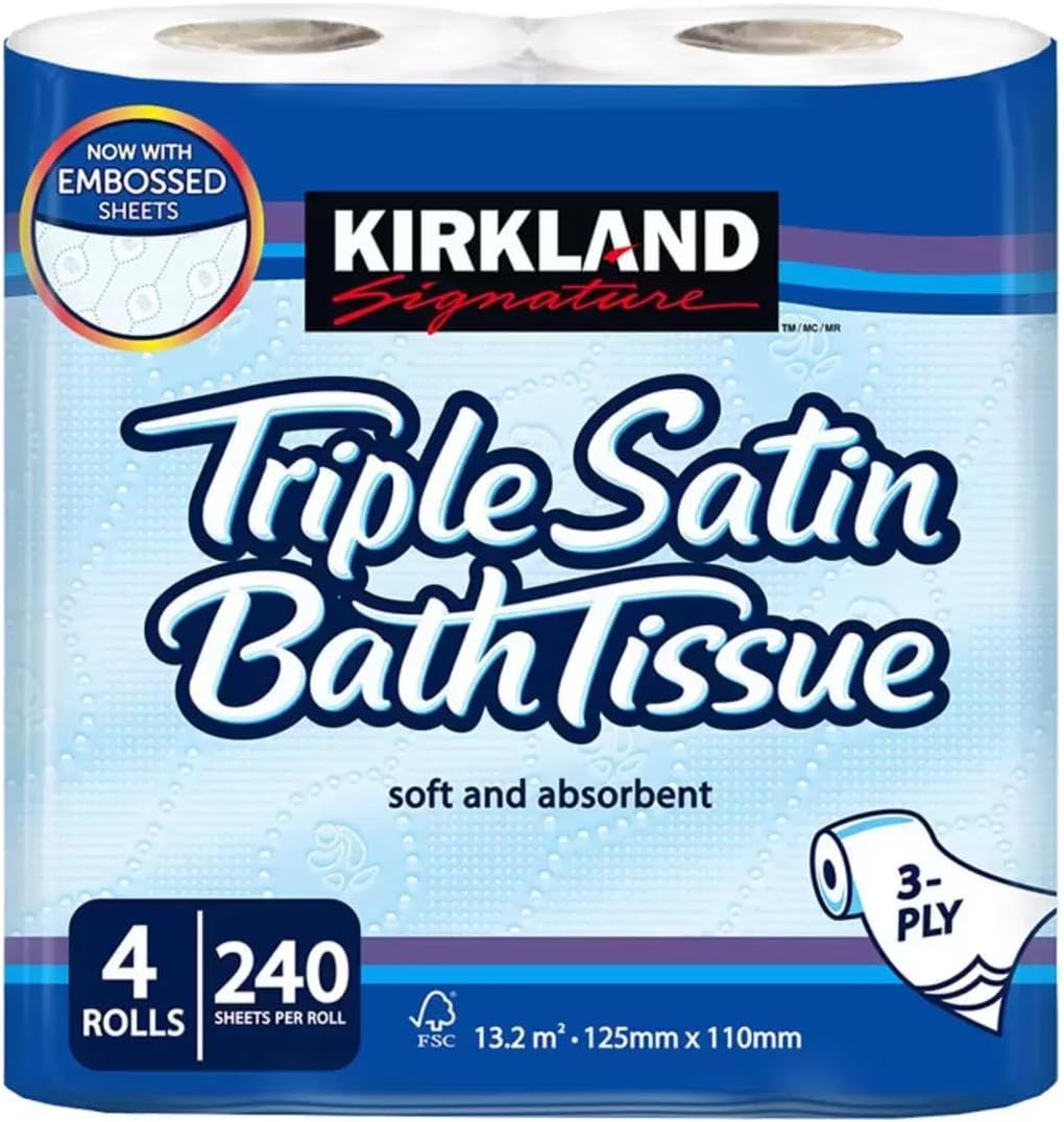 Papel higiénico triple satinado de 3 capas, 4 rollos, 1 paquete de papel higiénico Kirkland-blanco, 1 paquete