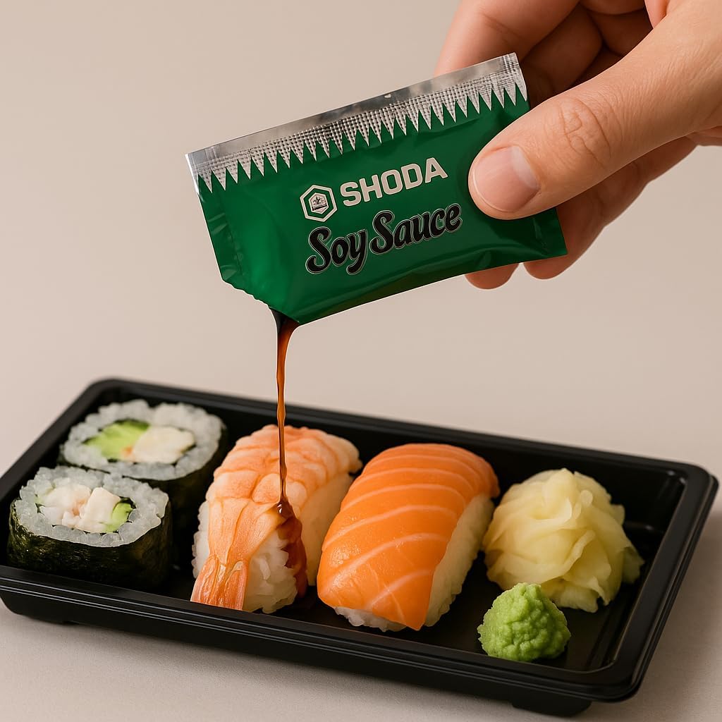 Salsa de Soja en Sobres Individuales 8g x 200 Unidades |SOY SAUCE SHODA | Naturally Brewed | Salsa Japonesa para Sushi, Comida Asiática, Delivery y Restaurantes BY NEXUSELL
