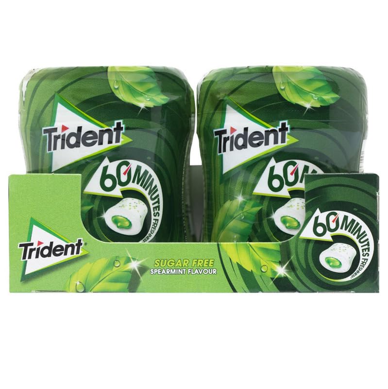 Funtastyc | Chicles Trident 60 Minutos | Chicles Sin Azúcar | Sabores Menta y Hierbabuena (6 Botes, Hierbabuena)