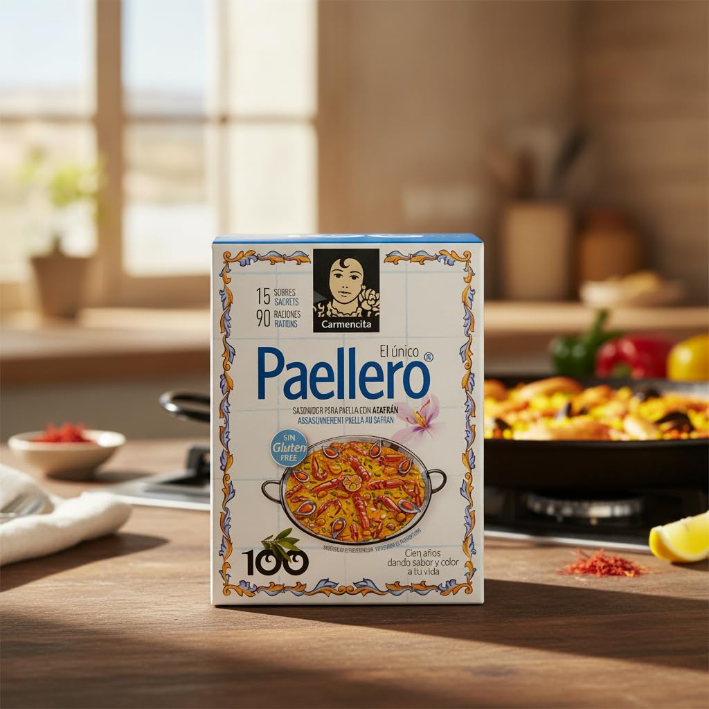 Sazonador para Paella Tradicional con Azafrán - Pack de 15 Sobres de 4g (60g) - Sin Gluten - Condimento para 90 Raciones, Mezcla de Especias con Pimentón y Ajo - NEXU
