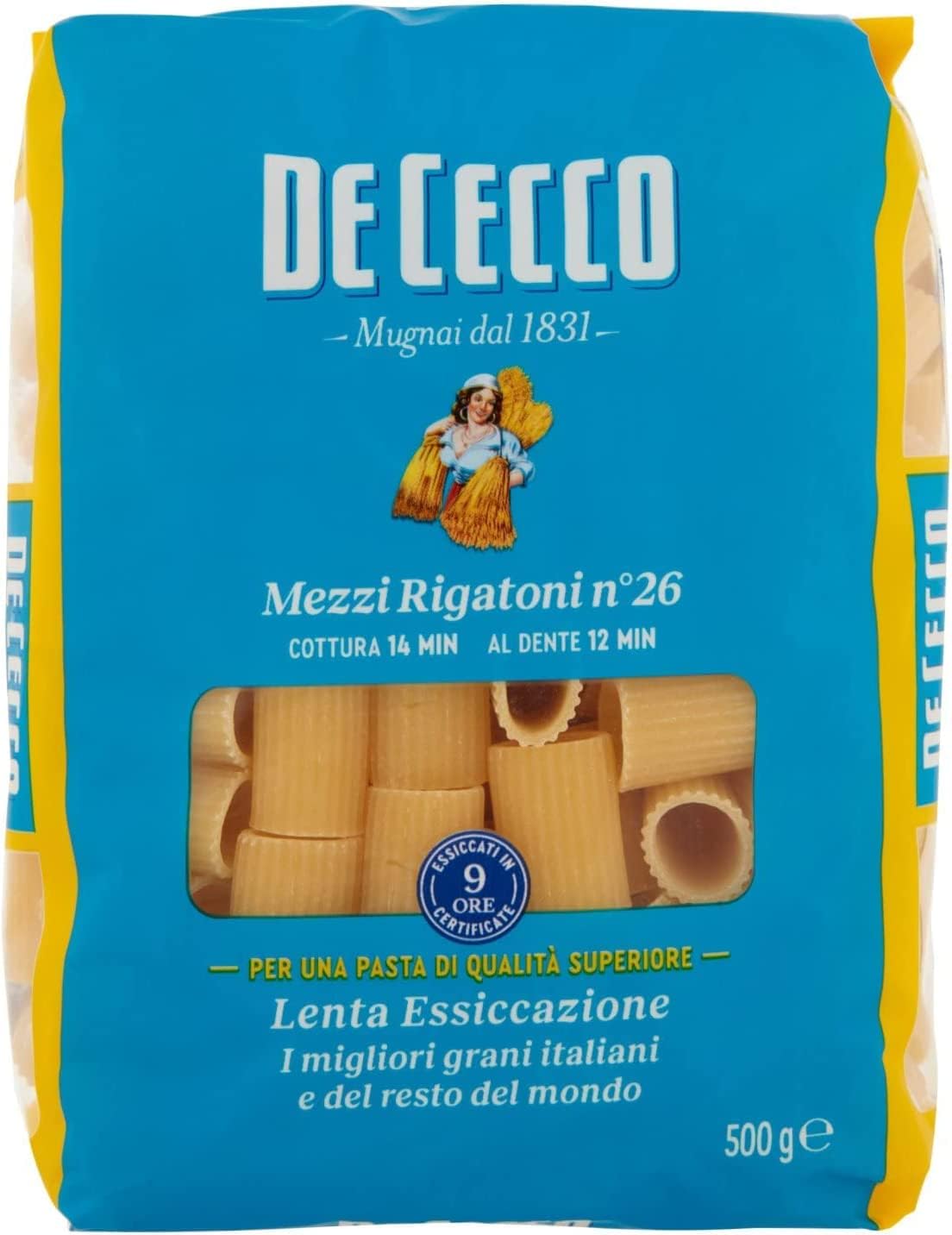 De Cecco Mezzi Rigatoni N°26 - Pasta de sémola de trigo duro (10 x 500 g)
