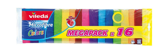 Vileda - Set de 16 bayetas Microfibras Colors, Colores Variados, 30 x 30 cm, 16 Unidades