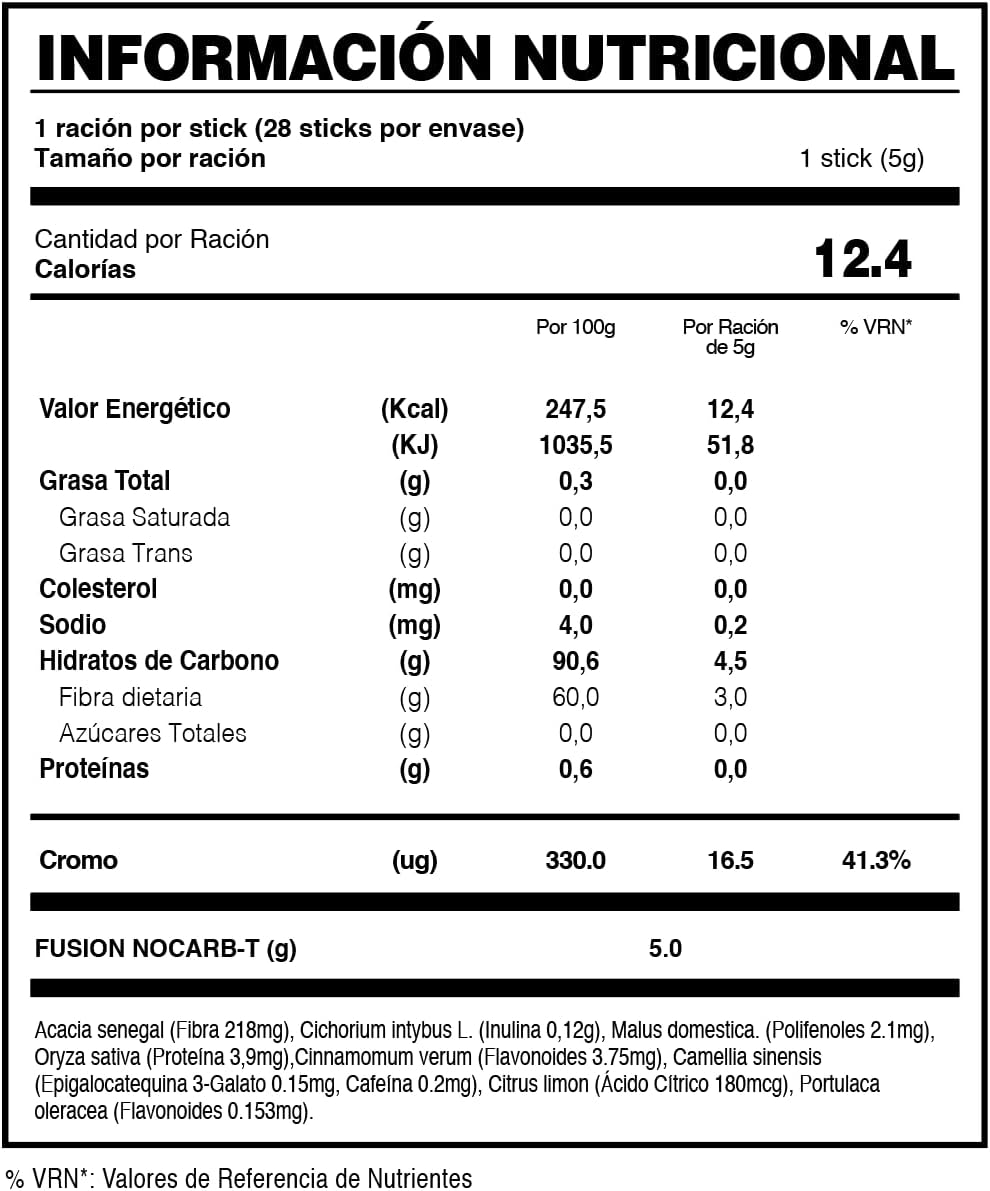 FUXION - NOCARB T | Té de Fibras Solubles Naturales (Yacón, Acacia, Inulina, Pectina de Manzana) + Canela + Té Verde + Cromo | Control de Azúcar y Carbohidratos | Sabor Manzana & Canela | 1 Caja de 28 Sticks