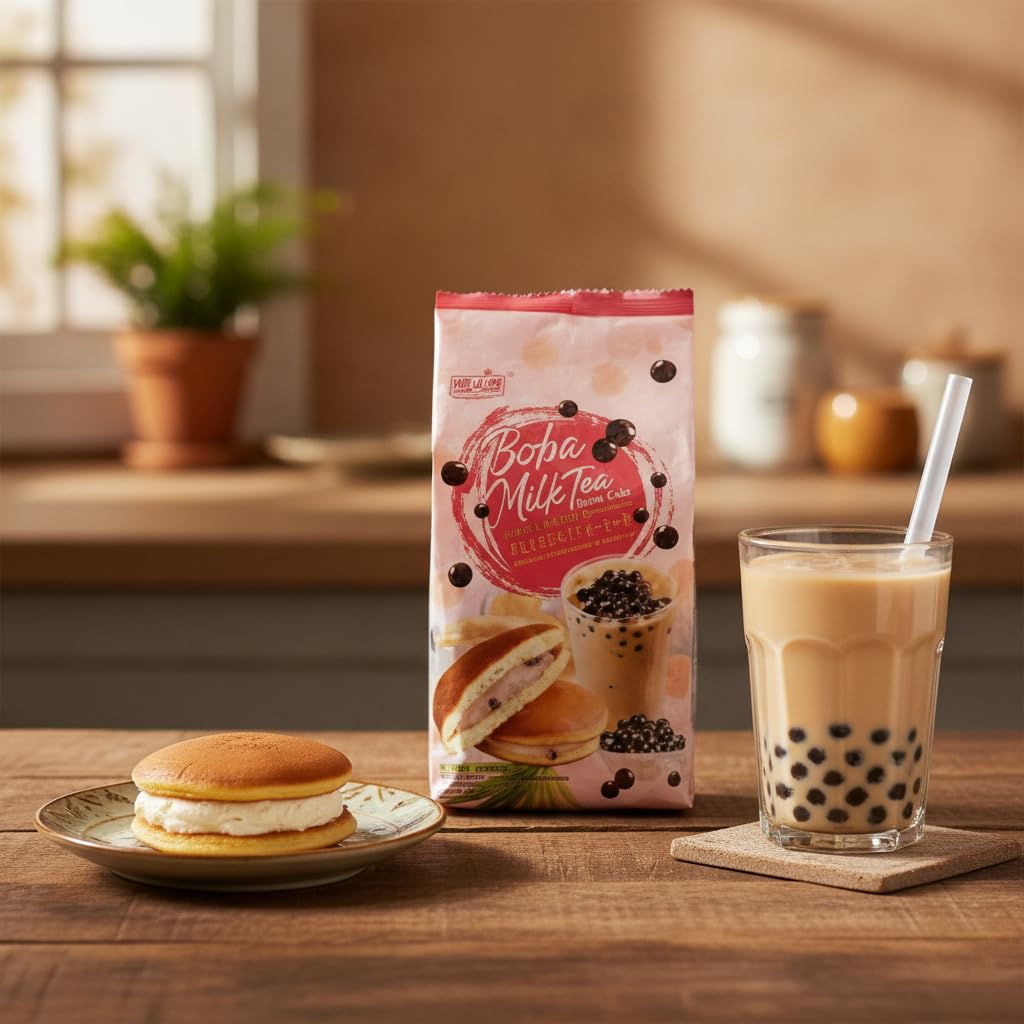 Dorayaki Sabor Bubble Tea (Boba Milk Tea) - Pastelitos Japoneses Esponjosos con Relleno Cremoso de Té con Leche - Snack Dulce Asiático - Bolsa 165g - NEXU
