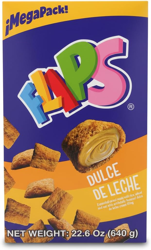 Flips Cereal Rellenos de Dulce de Leche - Megapack Familiar 640g - Desayuno y Merienda Divertida para Niños y Adultos