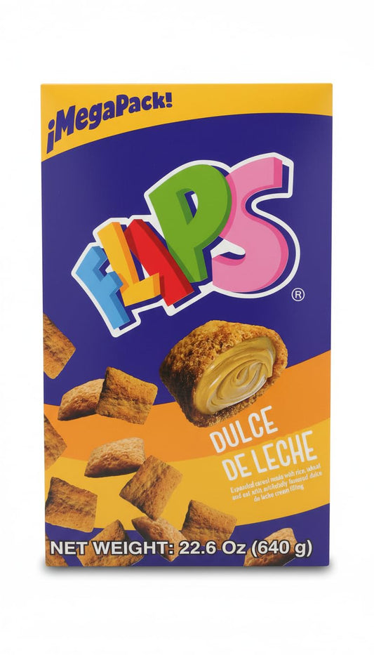 Flips Cereal Rellenos de Dulce de Leche - Megapack Familiar 640g - Desayuno y Merienda Divertida para Niños y Adultos