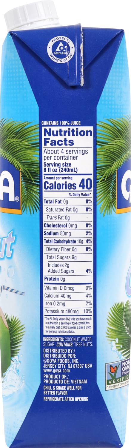 Goya Agua de Coco 1 L, 100% Agua de Coco Natural Sin Azúcar