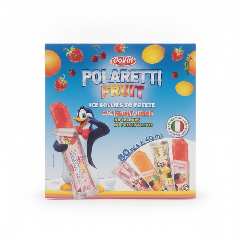 Polos de Fruta para Dolfin - Pack Ahorro 80 Unidades de 40ml - Sabores Fresa, Guinda, Naranja y Limón - Polaretti - Con Zumo de Fruta Natural y Sin Gluten - NEXU