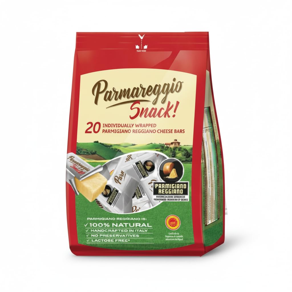 Snack de 20 Barritas de Queso Parmigiano Reggiano (400g) - Snack Saludable Individual - Alto en Proteínas y Calcio - Sin Lactosa - Parmareggio - 100% Natural - NEXU