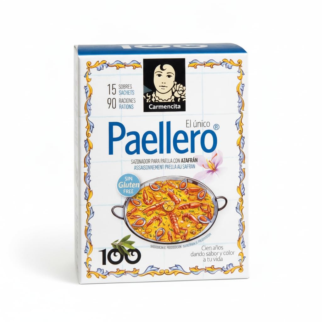 Sazonador para Paella Tradicional con Azafrán - Pack de 15 Sobres de 4g (60g) - Sin Gluten - Condimento para 90 Raciones, Mezcla de Especias con Pimentón y Ajo - NEXU