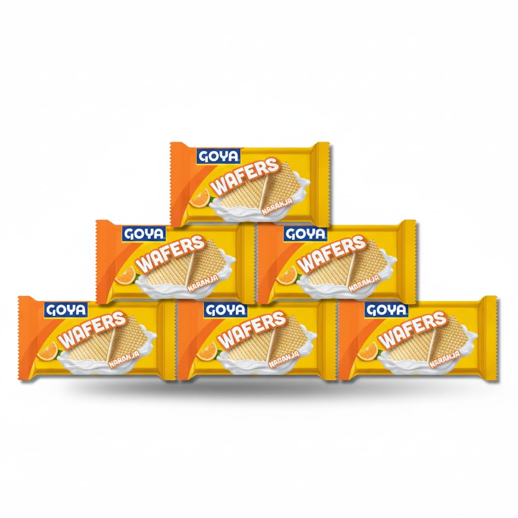Wafers Galletas de Barquillo Sabor Naranja - Pack de 6 Paquetes de 95g - Snack Crujiente con Relleno Cremoso para Niños y Adultos - Goya - NEXU