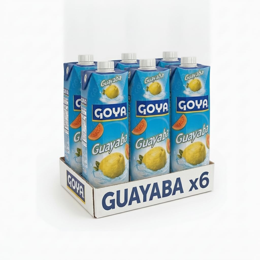 Jugo de Guayaba - Néctar Tropical con Vitamina C - Pack de 6 Unidades de 1 Litro - Formato Ahorro Familiar en Tetra Brick - Goya - Bebida Refrescante y Saludable para Toda la Familia - NEXU