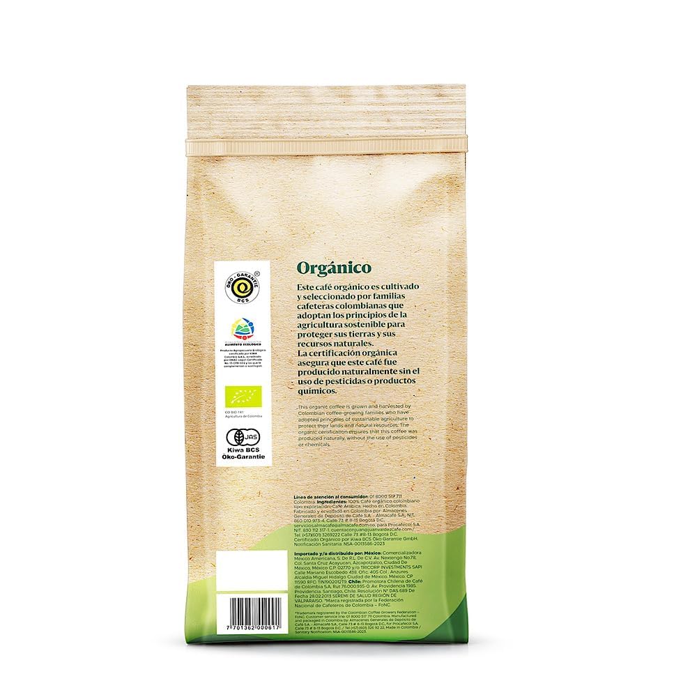 Juan Valdez Café Colombiano Órganico Equilibrado Gourmet - Grano Entero | Formato Bolsa 1KG