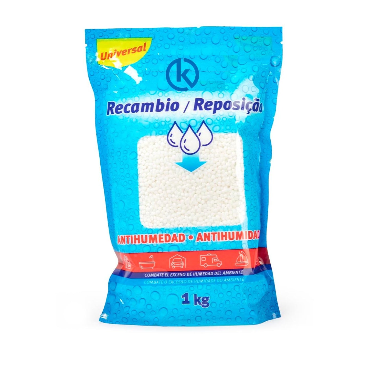 KROWN - Recambio Antihumedad 1 kg, Absorbe Humedad, Deshumidificador Antihumedad Habitación, Atrapa Humedad Interior para Armarios, Cocina, Coche, Trasteros, Baños
