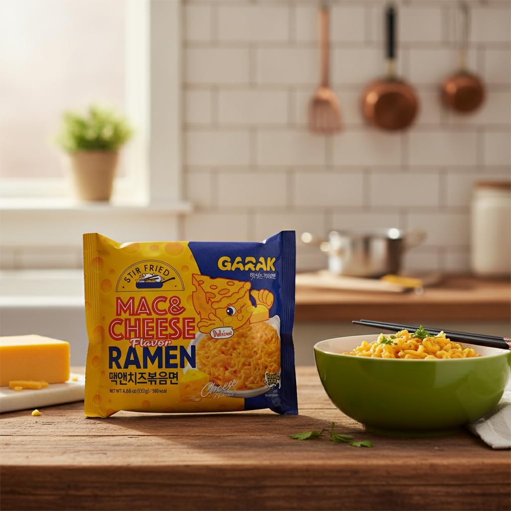 Fideos Instantáneos Coreanos Sabor Macarrones con Queso - Pack de 3 unidades - Estilo Stir-Fried Salteado - Preparación en 3.5 Minutos - Sin Lactosa - 132g (396g Total) - NEXU