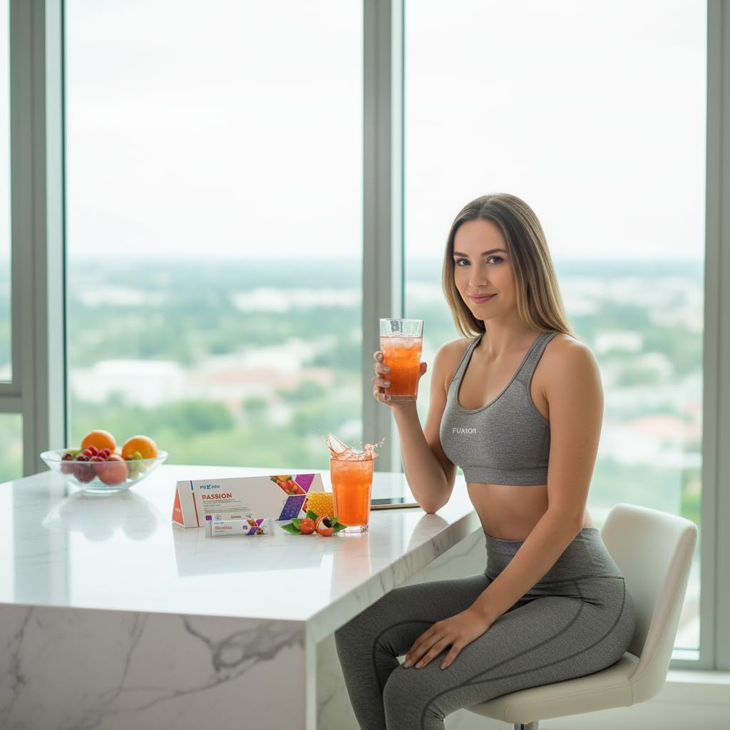 FUXION - PASSION Té Funcional | Mezcla de Aminoácidos + Maca + Ginseng + Jalea Real + Zinc | Energía y Vitalidad Natural para Hombre y Mujer | 1 Caja con 28 Sticks de 5g