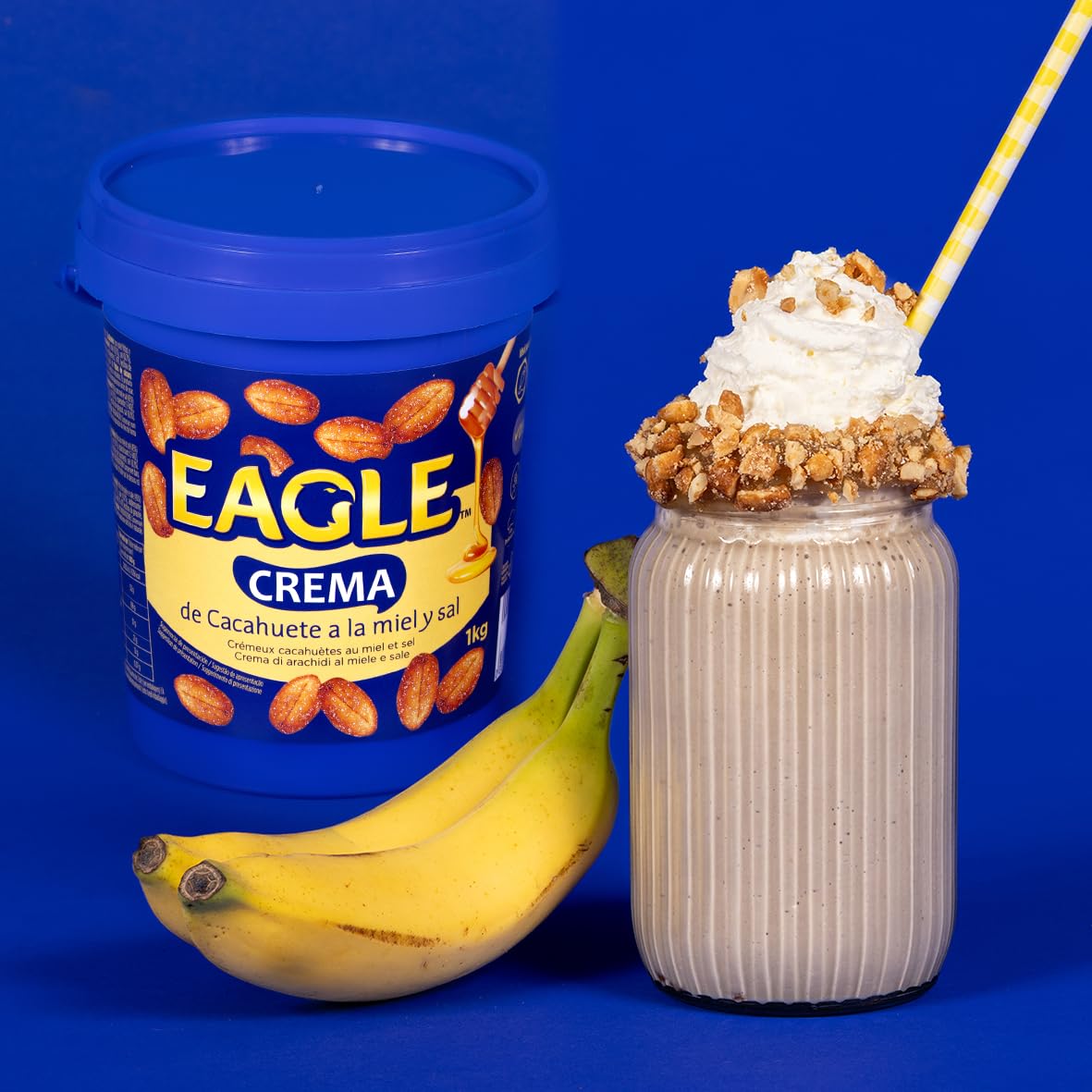 Eagle | Crema de Cacahuete Frita con Miel y Sal 1kg | Sin Gluten, Sin Lactosa, Vegetariana, Cremosa Untable, Sin Aceite de Palma, Ideal para Desayunos y Meriendas