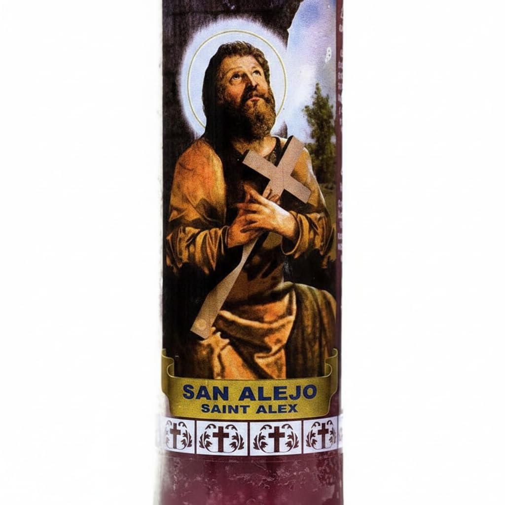 Velón San Alejo Color Lila para Rituales de Protección y Alejamiento - Vela en Vaso de Cristal de Larga Duración (110 Horas) - GOYA - Ideal para Espiritualidad y Tradición Religiosa - NEXU