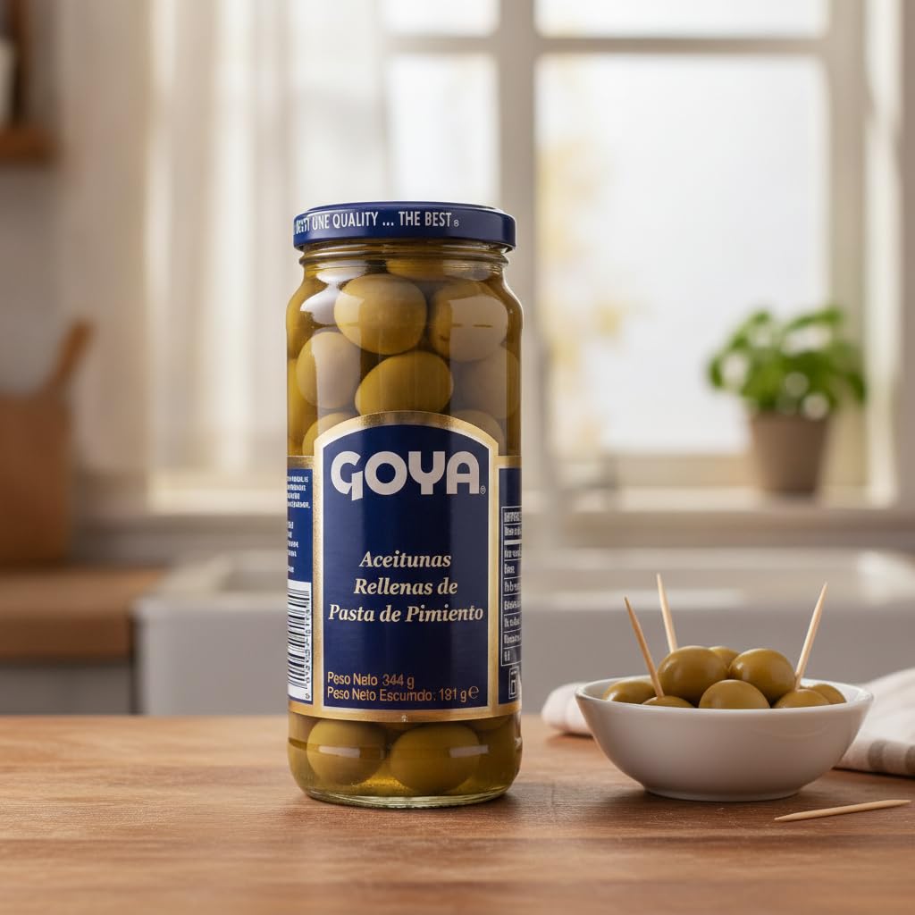 Aceitunas Rellenas de Pasta de Pimiento - Variedad Manzanilla de Origen Español - Tarro de Cristal 344g (191g Escurrido) - Ideal para Aperitivos, Tapas y Ensaladas - NEXU