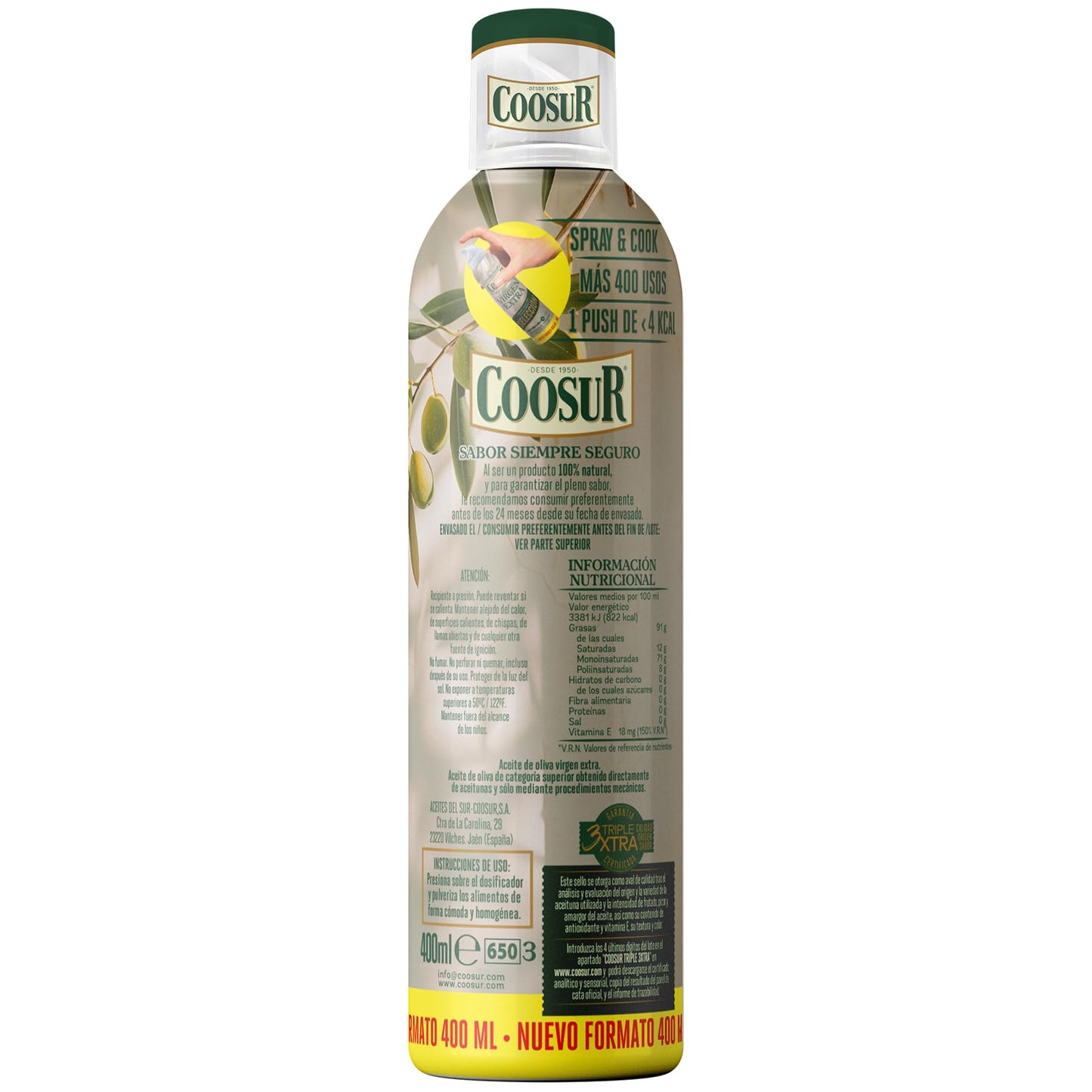 COOSUR - Aceite de Oliva Virgen Extra - Pulverizador Aceite en Spray 400 ml