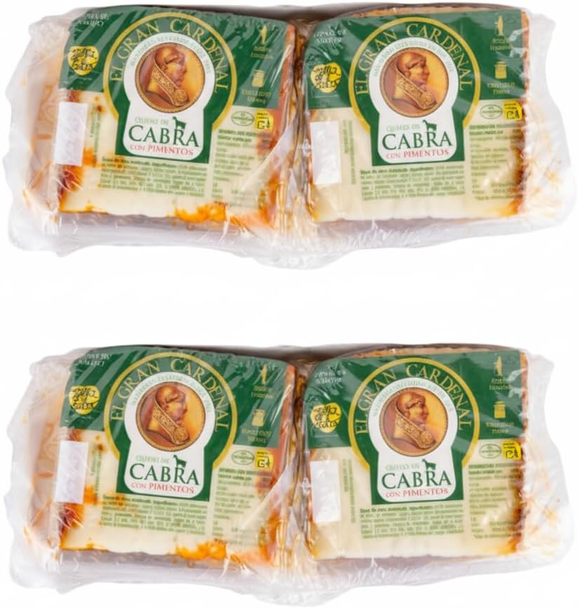 Queso de Cabra con Pimentón - Pack de 4 Cuñas de 250g (1kg Total) - Queso Madurado Tradicional con Aceite de Oliva y Pimentón - El Gran Cardenal - Rico en Calcio - Origen España - NEXU