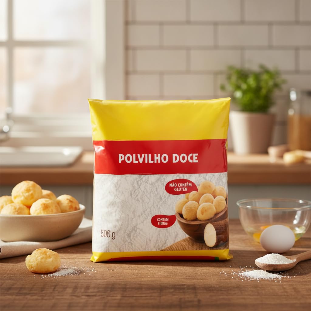Polvilho Doce - Almidón de Mandioca Dulce - Almidón de Yuca - Sin Gluten - Ideal para Pan de Queso (Pão de Queijo) y Repostería - Pack de 6 x 500g (Total 3 kg) - Fuente Natural de Fibra - NEXU