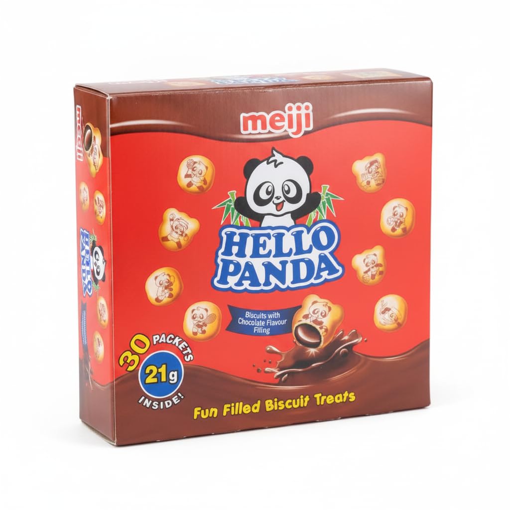 Galletas Crujientes Rellenas de Sabor Chocolate - Pack de 30 Bolsitas Individuales (630g) - Merienda Ideal para Niños y Snack para Llevar - Formato Ahorro con Dibujos de Pandas - NEXU