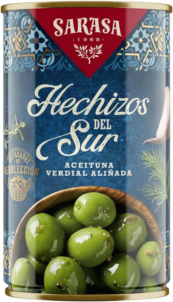 Aceitunas Verdial Aliñadas con Receta Tradicional, Sabor Intenso con Ajo y Hierbas Aromáticas, Textura Firme, SARASA Hechizos del Sur - Formato Gran Consumo de 4200g - NEXU