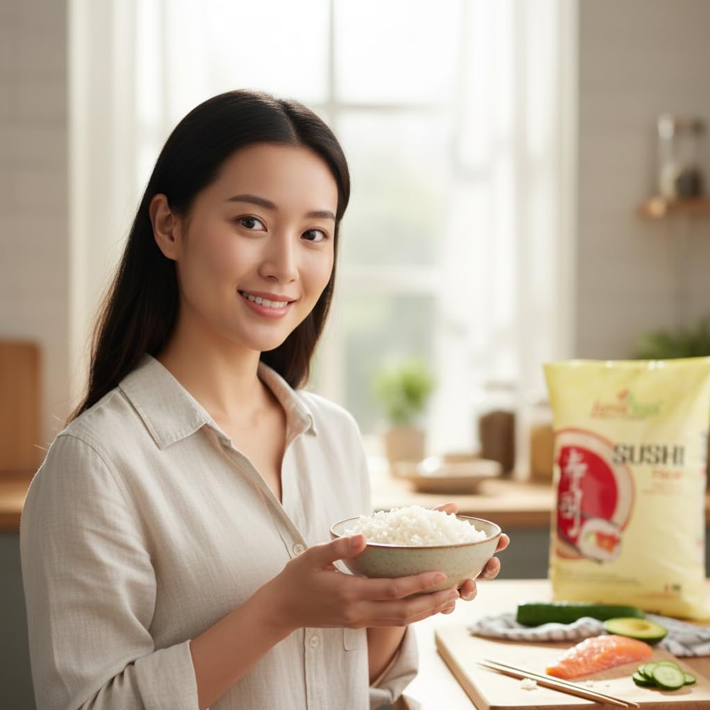 Arroz para Sushi Lotus Rice Grano Corto Premium 5kg - Arroz Japonés Superior para Sushi, Maki y Nigiri - Textura Tierna y Sabor Dulce Natural