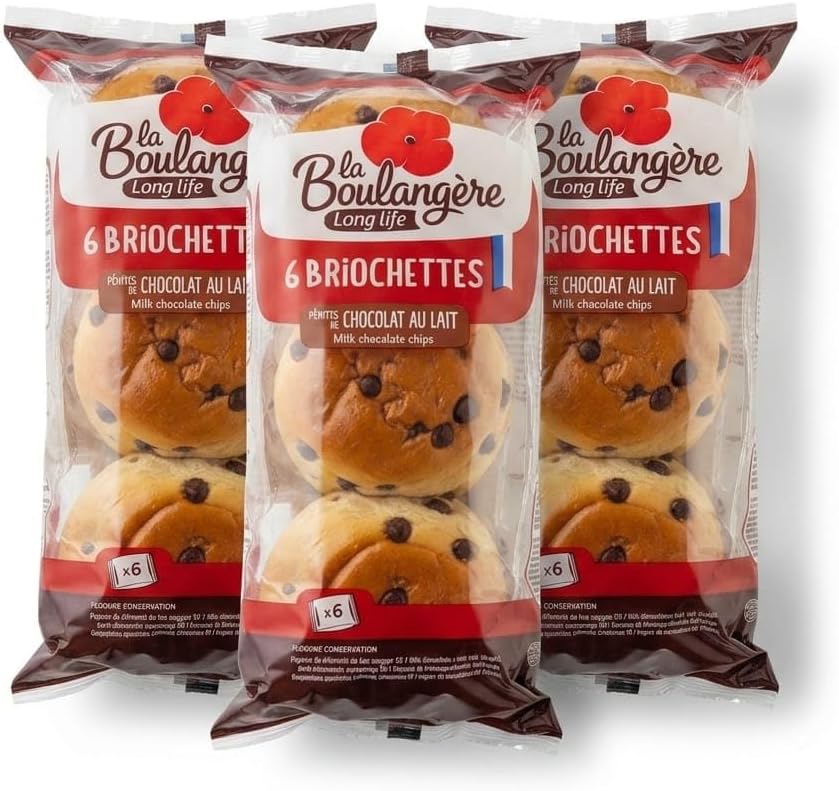 18 Briochettes con Pepitas de Chocolate con Leche - Pack de 3 x 210g (Total 630g) - Bollería Esponjosa con Huevos de Gallinas Criadas Sueltas - La Boulangère - Sin Aceite de Palma - NEXU